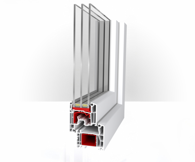 Detailed cross-section of Aluplast Ideal 4000 uPVC window profile showing 5-chamber construction and steel reinforcements.